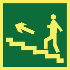 Эвакуационный знак E-16 (Направление к эвакуационному выходу по лестнице вверх)