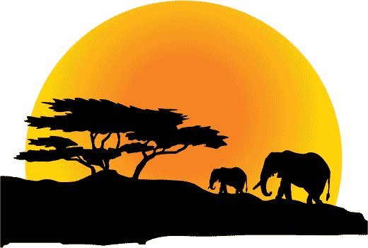 Слоны в векторе на закате солнца