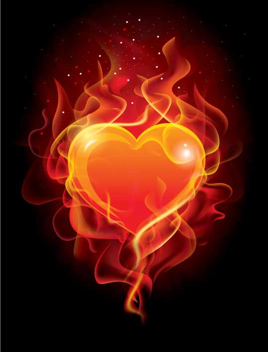 Сердце в огне в векторе