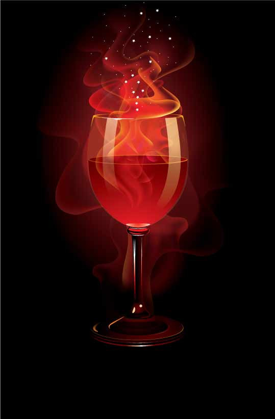 Волшебный огненный бокал вина в векторе