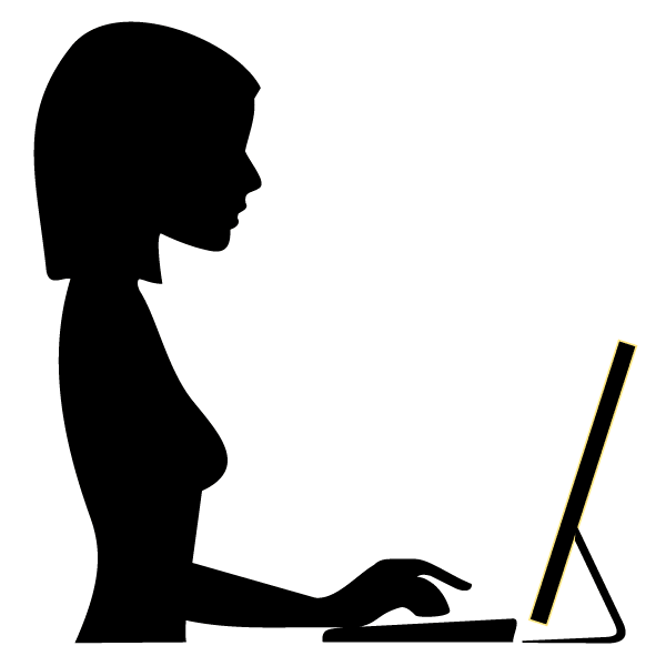 Силуэт девушки, работающей за компьютером в векторе